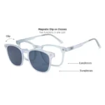 Magnetic Clip on eyeglasses White husky color